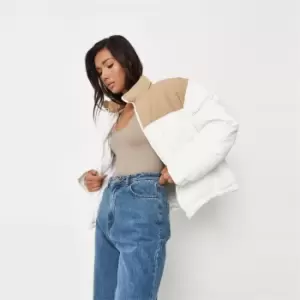 Image of Missguided Oversized Colourblock Puffa Coat - Brown