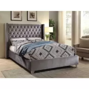 Image of Adriana Bed Small Double Plush Velvet Steel