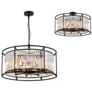 Image of Luminosa Guilford Ceiling Pendant, Semi Ceiling Lamp Convertible, 8 Light E14, Satin Black, Clear