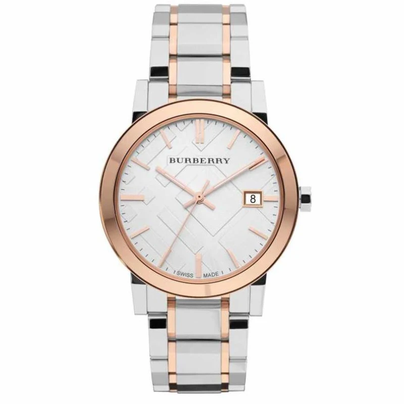 Image of Burberry Large Check Stamped Two-Tone Ladies Watch BU9006