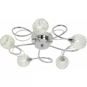 Image of Loops - Semi Flush Ceiling Light Chrome Glass Beads 5 Bulb Hanging Pendant Lamp Shade