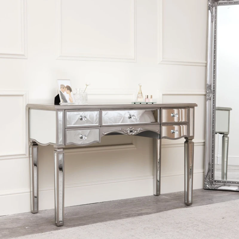 Image of Melody Maison Large Mirrored Dressing Table - Tiffany Range Metallic Silver