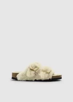 Image of Birkenstock Arizona Bb Shearling Teddy Eggshell Laf, Eggshell, size: 4+, Female, Slides, 1023130