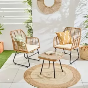 Image of Neo Natural Garden Furniture Patio Wicker Bamboo Style Chair Table Outdoor Rattan Bistro Set 3 Piece