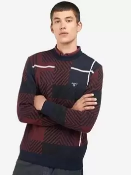 Image of Barbour Worsall Check Crew Neck Jumper - Navy, Size XL, Men