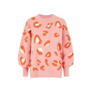 Image of Yumi Pink Animal Print Intarsia Jumper - Pink