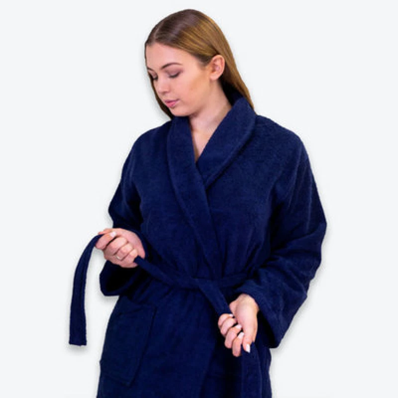 Image of Allure Bath Fashions Hotel Luxury Unisex Towelling Bathrobe - Navy, S/m