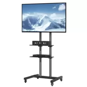 Image of VEVOR Mobile TV Stand, Mobile TV Cart for 32 to 70" TVs, Height Adjustable Portable TV Stand with Wheels, Double Tray for Audio-Visual Devices, Rollin