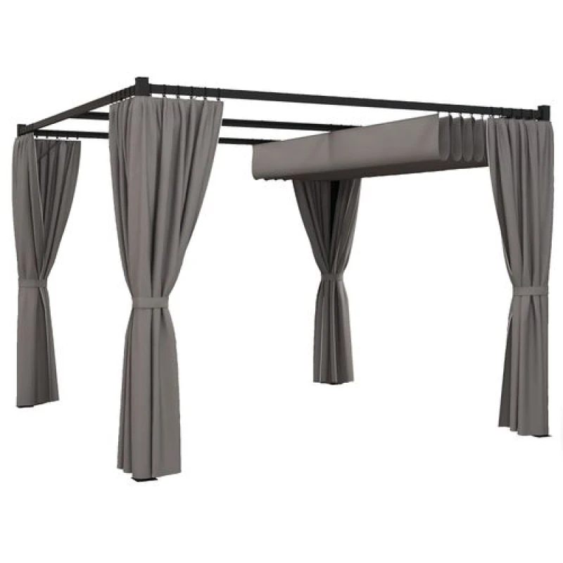 Image of Outsunny 3x3m Retractable Pergola Canopy w/ Curtains - Grey 84C-441V00LG