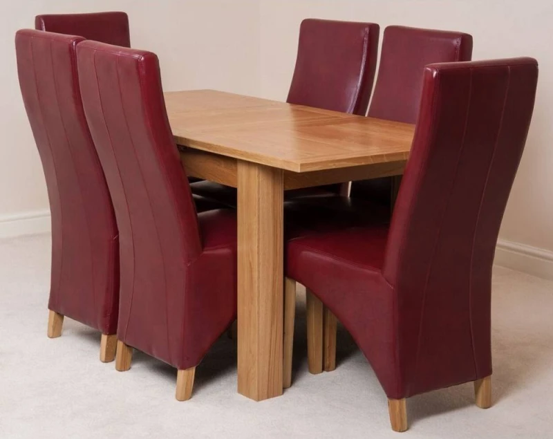 Image of Thats Furniture Hampton 120-160cm Oak Extending Dining Table & 6 Lola Leather Chairs in Red Red Unisex