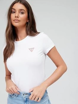 Image of Guess Mini Triangle Logo T-Shirt - Pure White, Size L, Women