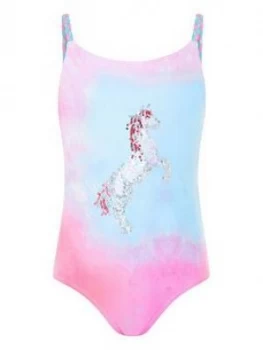 Image of Monsoon Girls Ellie Unicorn Sequin Swimsuit - Pale Pink, Size Age: 9-10 Years, Women