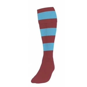 Image of Precision Hooped Football Socks Boys Maroon/Sky