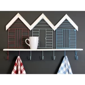 Image of Set Of 7 Beach Hut Wall Hooks With Shelf