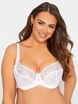 Image of Yours Clothing White Stretch Lace Uw Bra, White, Size 44D, Women
