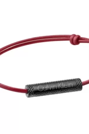 Image of Ladies Calvin Klein Black Ion-plated Steel Medium Tube Leather Bracelet Size M KJ7LRB19010M