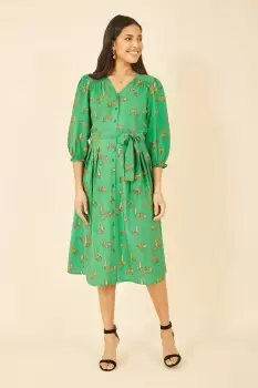 Image of Green Cheetah Print Midi Shirt Dress