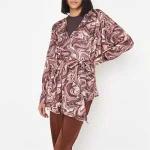 Image of Missguided Tall Plunge Tie Waist Blouse Marble - Multi