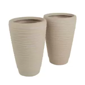 Image of Charles Bentley Pair Of Tall Arizona Round Stone Planters (dia. 36Cm)