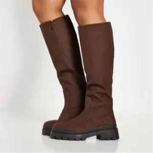 Image of I Saw It First Rubberized Pu Chunky Wellie Style Knee High Boot - Brown