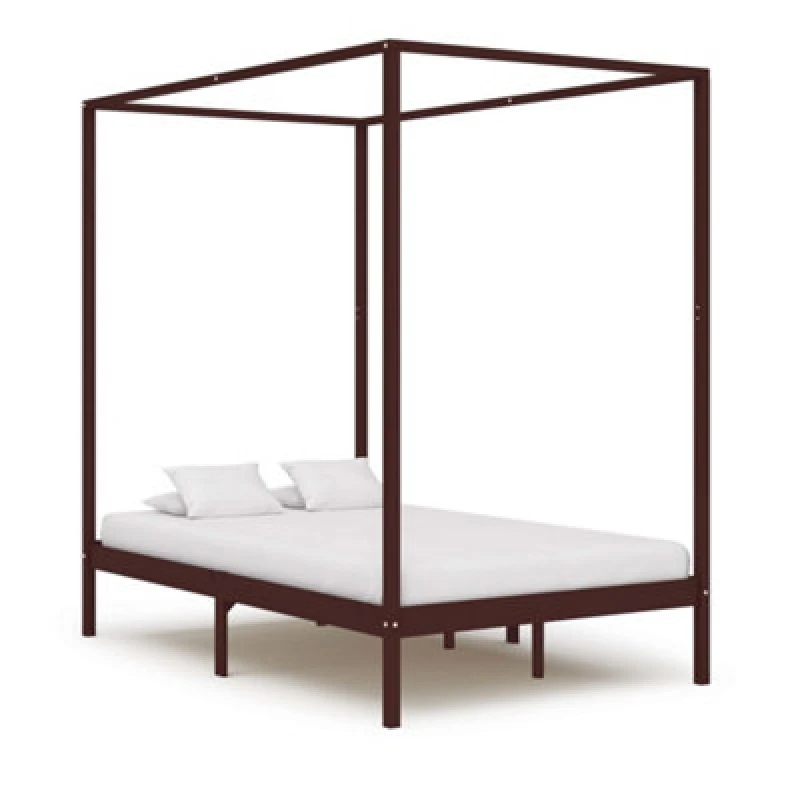 Image of vidaXL Solid Pine Wood Canopy Bed Frame Dark Brown 120x200cm Bedroom Furniture