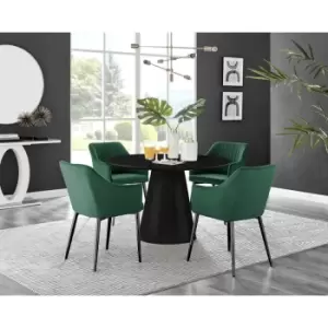 Image of Palma Black Semi Gloss Round Dining Table & 4 Green Calla Black Leg Chairs