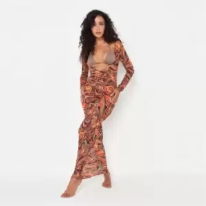 Image of Missguided Marble V Front Ruched Maxi Dress - Orange