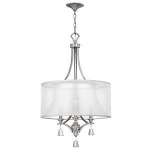 Image of 3 Light Multi Arm Ceiling Pendant Chandelier Brushed Nickel, E14
