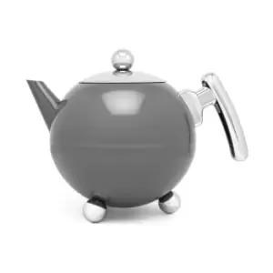 Image of Bredemeijer Teapot Double Wall Bella Ronde Design 1.2L in Cool Grey with Chrome