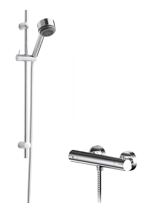 Image of Balterley Current Round Bar Valve Linear Slide Rail Kit Shower Set Chrome Silver