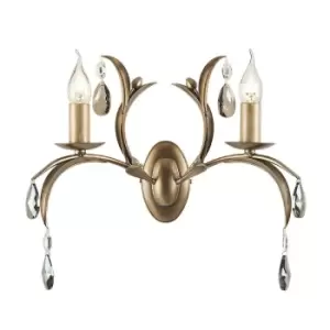 Image of Twin Wall Light Lily Leaves Smoked Cut Glass Deoplets Bronze Patina LED E14 60W