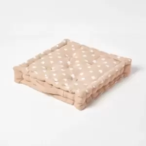 Image of Cotton Beige Stars Floor Cushion, 50 x 50cm - Natural - Homescapes