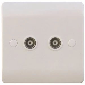 Image of ESR Sline White Twin Coaxial TV Outlet Un-Isolated Single Wall Plate