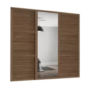 Image of Shaker 3 Door Sliding Wardrobe Kit Walnut Panel / Mirror with Walnut Frame (W)2592 x (H)2260mm
