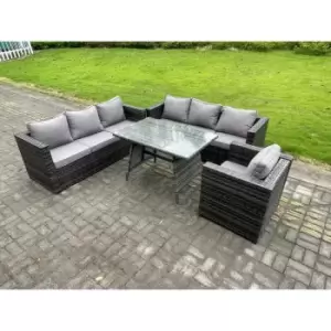 Image of Fimous 7 Seater Dark Grey Outdoor PE Rattan Dining Sofa Complete Set with Patio Dining Table