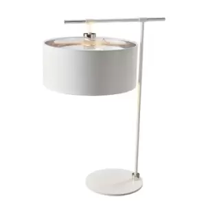 Image of Table Lamp White Silver Metallic Lined Shade Highly Polished Nickel LED E27 60W