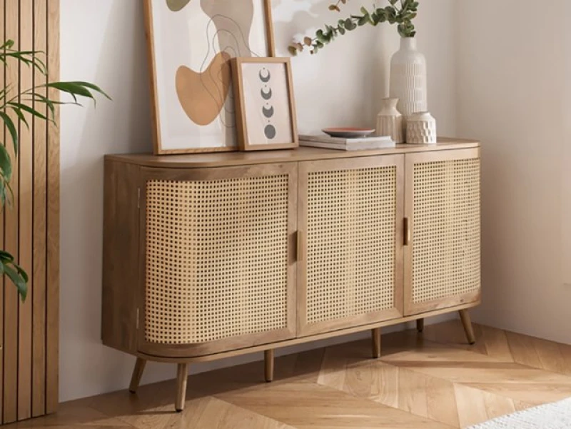 Image of Birlea Noah Rattan and Oak 3 Door Sideboard