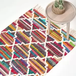 Image of Amsterdam Handwoven Multi Coloured 100% Cotton Chindi Kilim Pattern Rug, 90 x 150cm - Multi Colour - Homescapes