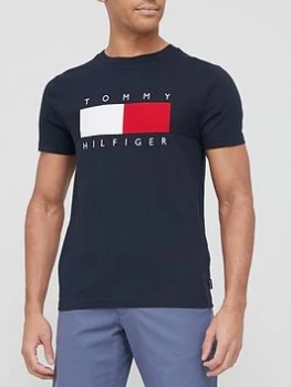 Image of Tommy Hilfiger Corp Texture Insert T-Shirt - Navy, Desert Sky, Size S, Men