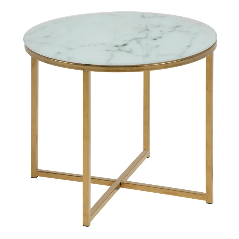 Image of Furniture To Go Alisma Round Side Table with White Crystal Clear Marble Glass Top & Gold Legs White Unisex