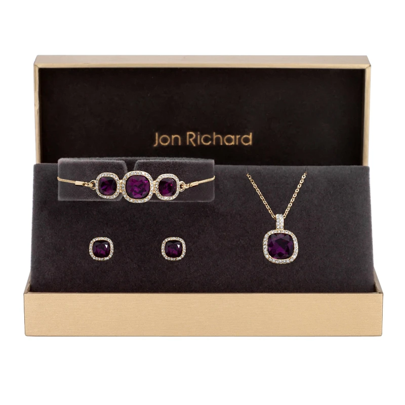 Image of Jon Richard Rose Gold Plated Amethyst Trio Set - Gift Box Jewellery Sets One Size Pink 70551706000