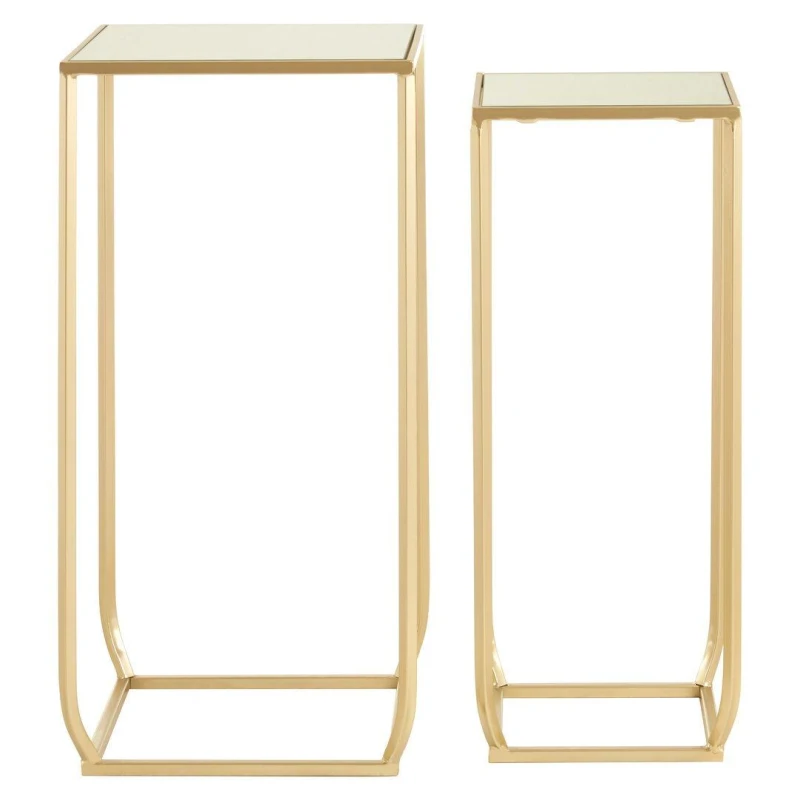 Image of Premier Housewares Avantis Set Of Two Champagne Square Side Tables Gold