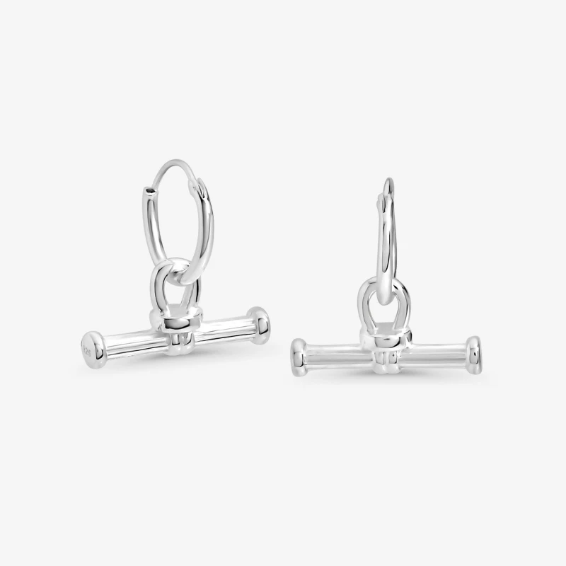 Image of Simply Silver Sterling Silver 925 Textured T Bar Hoop Earrings Stud Earrings One Size Silver 73417011000