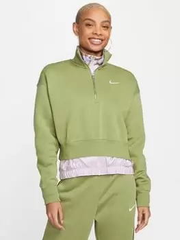 Image of Nike Phoenix Oversized 1/2-Zip Crop Sweatshirt, Green, Size L, Women