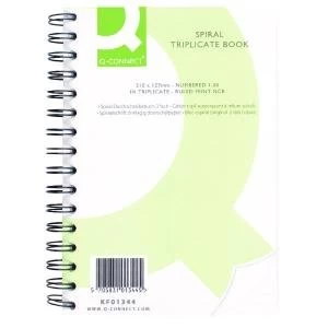Image of Q-Connect Feint Ruled Wirebound Triplicate Book 210x127mm KF01344