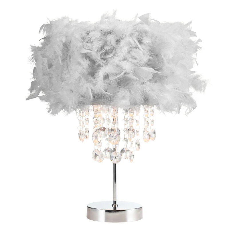 Image of Happy Homewares Modern Chandelier Feather Table Lamp with Waterfall Acrylic Droplets in Grey Size: 17" Grey Unisex 17"
