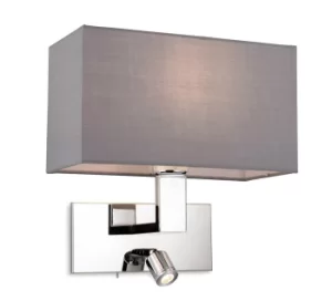Image of Raffles Wall Lamp with Adjustable Switched Reading Light Chrome with Grey Shade