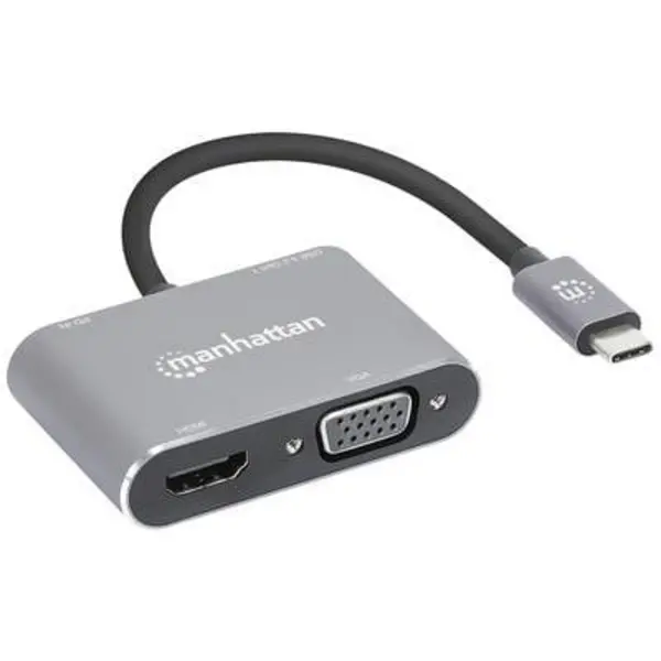Image of Manhattan Manhattan Laptop docking station USB-C to HDMI & VGA 4-in-1 Docking-Konverter USB-C powered 130691