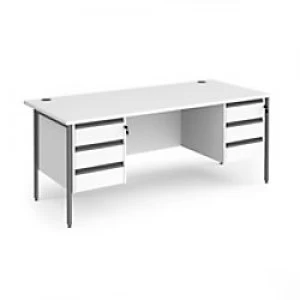 Image of Dams International Straight Desk with White MFC Top and Graphite H-Frame Legs and 2 x 3 Lockable Drawer Pedestals Contract 25 1800 x 800 x 725mm