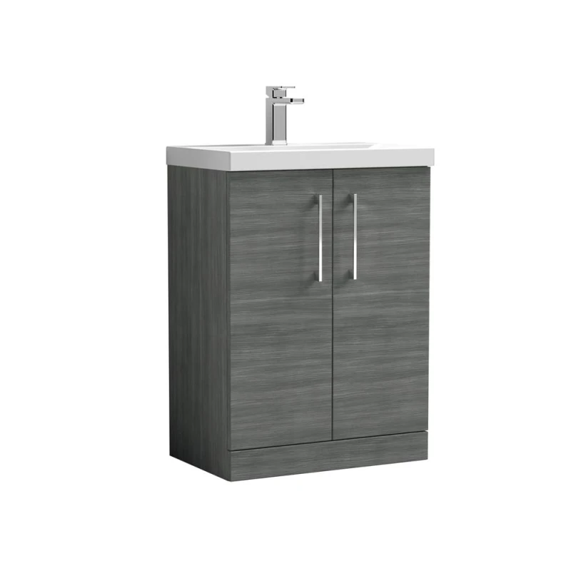 Image of Balterley Bathroom Floor Standing 2-Door Vanity Basin, Anthracite, 600mm in Grey Grey Unisex